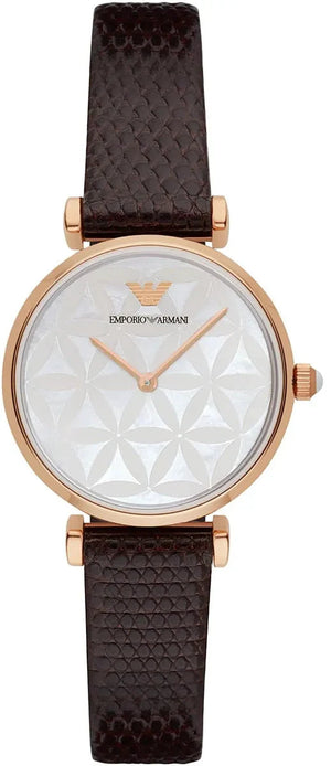 Buy Shop Emporio Armani Gianni T-Bar Silver Dial Brown Leather Strap Watch for Women - AR1990 USA Online