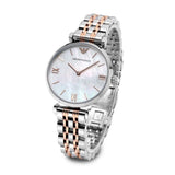 Buy Shop Emporio Armani Gianni T-Bar Mother of Pearl Dial Two Tone Steel Strap Watch For Women - AR1987 USA Online