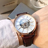 Buy Shop Emporio Armani Epoca White Skeletal Dial Black Leather Strap Watch For Men - AR2073 USA Online