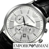 Buy Shop Emporio Armani Classic Chronograph Silver Dial Black Leather Strap Watch For Men - AR2432 USA Online