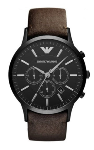 Emporio Armani Sportivo Black Dial Brown Leather Strap Watch For Men - AR2462