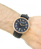 Buy Shop Emporio Armani Renato Analog Blue Dial Black Leather Strap Watch For Men - AR2506 USA Online