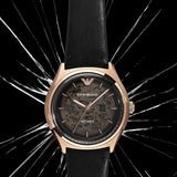 Buy Shop Emporio Armani Meccanico Black Dial Black Leather Watch For Men - AR60004 USA Online