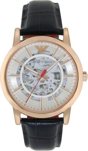 Buy Shop Emporio Armani Meccanico Silver Dial Blue Leather Strap Watch For Men - AR60009 USA Online