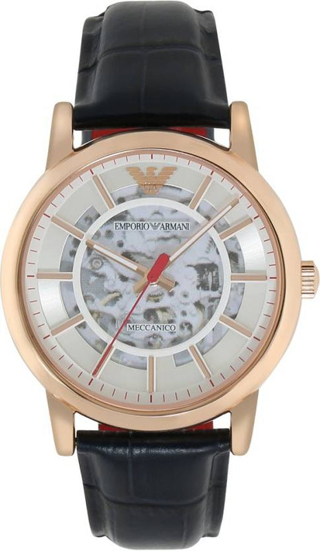 Buy Shop Emporio Armani Meccanico Silver Dial Blue Leather Strap Watch For Men - AR60009 USA Online