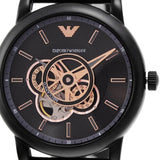 Buy Shop Emporio Armani Luigi Automatic Skeleton Black Dial Black Leather Strap Watch For Men - AR60012 USA Online