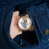 Buy Shop Emporio Armani Luigi Automatic Silver Dial Black Leather Strap Watch For Men - AR60013 USA Online