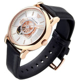 Buy Shop Emporio Armani Luigi Automatic Silver Dial Black Leather Strap Watch For Men - AR60013 USA Online