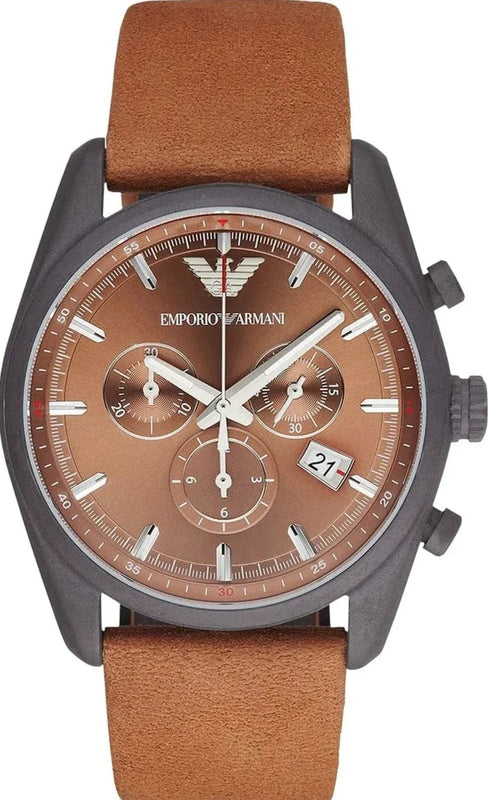 Buy Shop Emporio Armani Sportivo Chronograph Brown Dial Brown Leather Strap Watch For Men - AR6077 USA Online