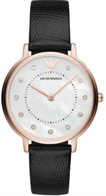 Buy Shop Emporio Armani Kappa Mother of Pearl Dial Black Leather Strap Watch For Women - AR80011 USA Online
