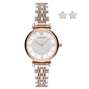 Buy Shop Emporio Armani Gianni T Bar Quartz White Dial Two Tone Steel Strap Watch For Women - AR80035 USA Online