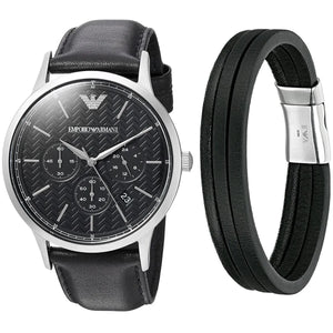 Buy Shop Emporio Armani Renato Chronograph Black Dial Black Leather Strap Watch for Men - AR8034 USA Online