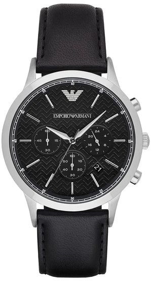 Buy Shop Emporio Armani Renato Chronograph Black Dial Black Leather Strap Watch for Men - AR8034 USA Online