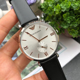 Buy Shop Emporio Armani Gianni T Bar Mother of Pearl Dial Black Leather Strap Watch For Women - AR90002 USA Online