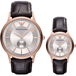 Buy Shop Emporio Armani Classic Analog Silver Dial Brown Leather Strap Watch For Men - AR9101 USA Online