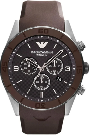 Buy Shop Emporio Armani Sportivo Chronograph Black Dial Brown Silicone Strap Watch for Men - AR9501 USA Online