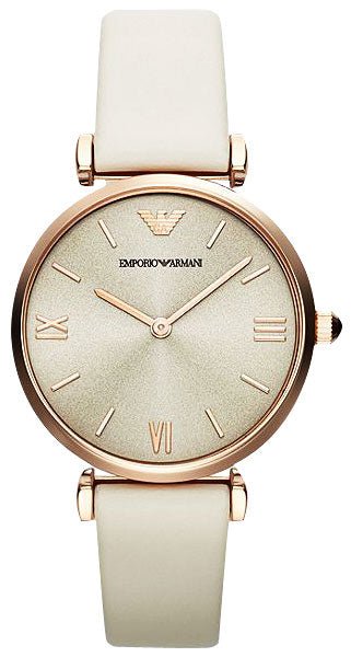 Buy Shop Emporio Armani Gianni T Bar Light Brown Dial White Leather Strap Watch For Women - AR1769 USA Online
