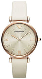 Buy Shop Emporio Armani Gianni T Bar Light Brown Dial White Leather Strap Watch For Women - AR1769 USA Online
