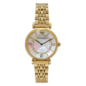 Buy Shop Emporio Armani Gianni T Bar White Mother of Pearl Dial Gold Steel Strap Watch For Women - AR1907 USA Online