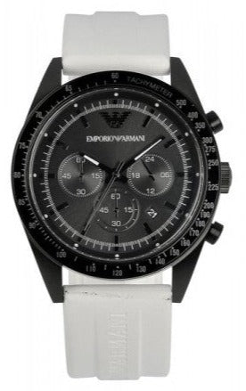 Buy Shop Emporio Armani Sportivo Chronograph Black Dial White Rubber Strap Watch For Men - AR6112 USA Online