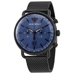 Buy Shop Emporio Armani Aviator Chronograph Blue Dial Black Mesh Bracelet Watch For Men - AR11201 USA Online
