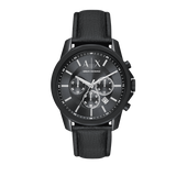 Armani Exchange Banks Chronograph Black Dial Black Leather Strap Watch For Men - AX1724