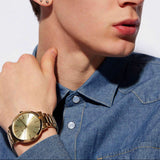 Buy Shop Armani Exchange Cayde Analog Gold Dial Gold Steel Strap Watch For Men - AX2707 USA Online