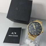 Buy Shop Armani Exchange Cayde Chronograph Black Dial Gold Mesh Strap Watch For Men - AX2715 USA Online