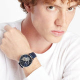 Buy Shop Armani Exchange Cayde Chronograph Blue Dial Blue Leather Strap Watch for Men - AX2746 USA Online