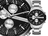 Buy Shop Armani Exchange Hampton Chronograph Black Dial Silver Steel Strap Watch For Men - AX2152 USA Online