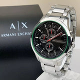 Buy Shop Armani Exchange Hampton Chronograph Black Dial Silver Steel Strap Watch For Men - AX2163 USA Online