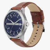Buy Shop Armani Exchange Hampton Chronograph Blue Dial Brown Leather Strap Watch For Men - AX2133 USA Online