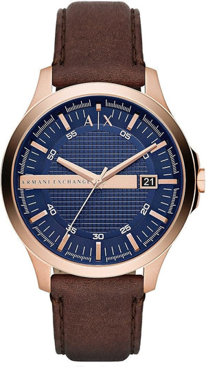 Buy Shop Armani Exchange Hampton Chronograph Blue Dial Brown Leather Strap Watch For Men - AX2172 USA Online