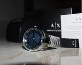 Buy Shop Armani Exchange Hampton Chronograph Blue Dial Silver Steel Strap Watch For Men - AX2178 USA Online