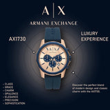 Buy Shop Armani Exchange Hampton Chronograph Rose Gold Dial Blue Silicone Strap Watch For Men - AX1730 USA Online