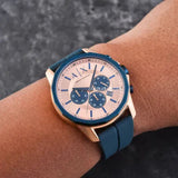 Buy Shop Armani Exchange Hampton Chronograph Rose Gold Dial Blue Silicone Strap Watch For Men - AX1730 USA Online
