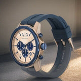Buy Shop Armani Exchange Hampton Chronograph Rose Gold Dial Blue Silicone Strap Watch For Men - AX1730 USA Online
