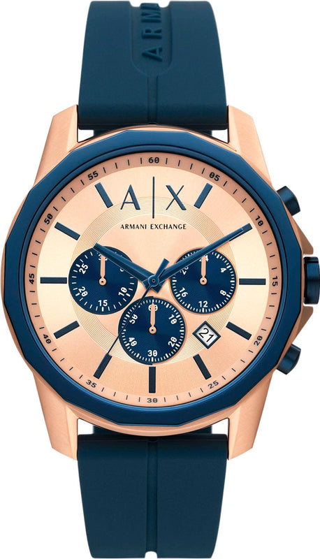 Buy Shop Armani Exchange Hampton Chronograph Rose Gold Dial Blue Silicone Strap Watch For Men - AX1730 USA Online