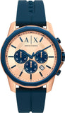 Buy Shop Armani Exchange Hampton Chronograph Rose Gold Dial Blue Silicone Strap Watch For Men - AX1730 USA Online