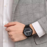 Buy Shop Armani Exchange Hampton Quartz Blue Dial Black Leather Strap Watch for Men - AX2411 USA Online
