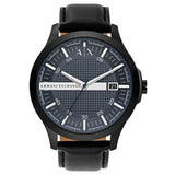 Buy Shop Armani Exchange Hampton Quartz Blue Dial Black Leather Strap Watch for Men - AX2411 USA Online