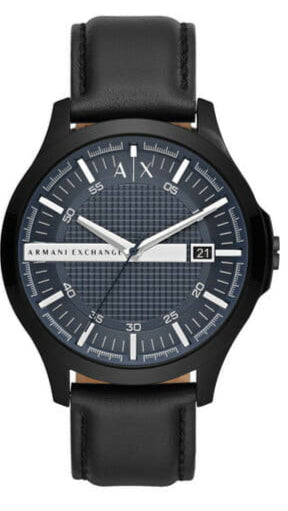 Buy Shop Armani Exchange Hampton Quartz Blue Dial Black Leather Strap Watch for Men - AX2411 USA Online