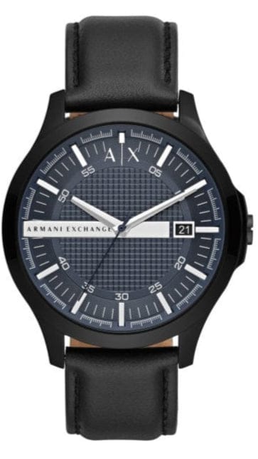 Buy Shop Armani Exchange Hampton Quartz Blue Dial Black Leather Strap Watch for Men - AX2411 USA Online