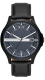 Buy Shop Armani Exchange Hampton Quartz Blue Dial Black Leather Strap Watch for Men - AX2411 USA Online