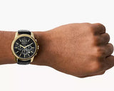 Buy Shop Armani Exchange Outerbanks Chronograph Black Dial Black Leather Strap Watch For Men - AX7133 USA Online