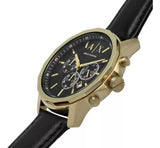 Buy Shop Armani Exchange Outerbanks Chronograph Black Dial Black Leather Strap Watch For Men - AX7133 USA Online