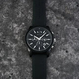 Armani Exchange Outerbanks Chronograph Black Dial Black Silicone Strap Watch For Men - AX1326
