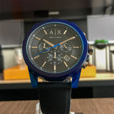 Buy Shop Armani Exchange Outerbanks Chronograph Black Dial Black Silicone Strap Watch For Men - AX1339 USA Online