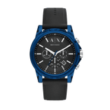 Buy Shop Armani Exchange Outerbanks Chronograph Black Dial Black Silicone Strap Watch For Men - AX1339 USA Online