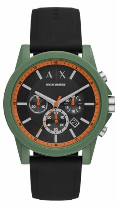 Buy Shop Armani Exchange Outerbanks Chronograph Black Dial Black Silicone Strap Watch For Men - AX1348 USA Online